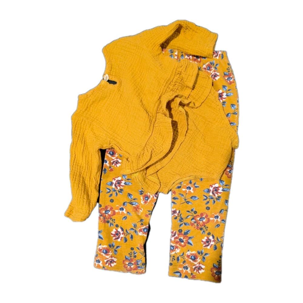 Boutique Girls Outfit Shirt Pants 24 months Arrows & Lace Yellow Gauze Bloomcore